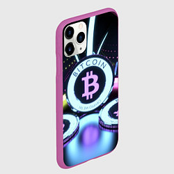 Чехол iPhone 11 Pro матовый Неоновый светящийся биткоин, цвет: 3D-фиолетовый — фото 2