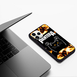 Чехол iPhone 11 Pro матовый Pantera рок кот и огонь, цвет: 3D-черный — фото 2