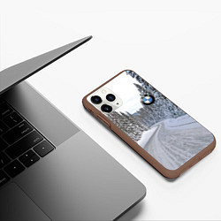 Чехол iPhone 11 Pro матовый BMW - зимняя дорога через лес, цвет: 3D-коричневый — фото 2