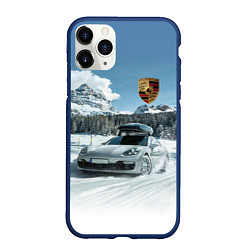 Чехол iPhone 11 Pro матовый Porsche on a mountain winter road, цвет: 3D-тёмно-синий
