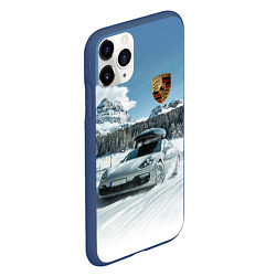 Чехол iPhone 11 Pro матовый Porsche on a mountain winter road, цвет: 3D-тёмно-синий — фото 2