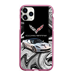 Чехол iPhone 11 Pro матовый Chevrolet Corvette - Motorsport - Racing team, цвет: 3D-малиновый