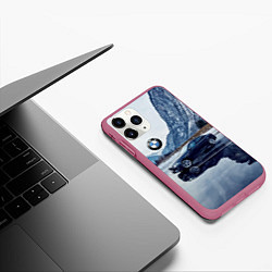 Чехол iPhone 11 Pro матовый БМВ у горного озера, цвет: 3D-малиновый — фото 2