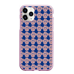 Чехол iPhone 11 Pro матовый След собаки на синем фоне, цвет: 3D-розовый