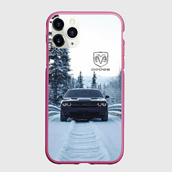 Чехол iPhone 11 Pro матовый Dodge in winter forest, цвет: 3D-малиновый