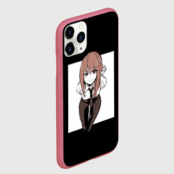Чехол iPhone 11 Pro матовый Человек-бензопила Макима в белом прямоугольнике, цвет: 3D-малиновый — фото 2