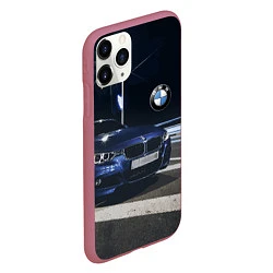 Чехол iPhone 11 Pro матовый BMW на ночной трассе, цвет: 3D-малиновый — фото 2