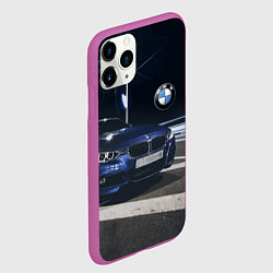 Чехол iPhone 11 Pro матовый BMW на ночной трассе, цвет: 3D-фиолетовый — фото 2