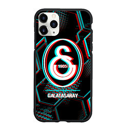 Чехол iPhone 11 Pro матовый Galatasaray FC в стиле glitch на темном фоне, цвет: 3D-черный