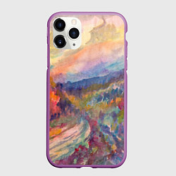 Чехол iPhone 11 Pro матовый Осенний пейзаж акварель, цвет: 3D-фиолетовый