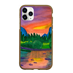 Чехол iPhone 11 Pro матовый Закат на реке, цвет: 3D-коричневый