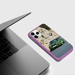 Чехол iPhone 11 Pro матовый Зелёная бэха на горной дороге, цвет: 3D-фиолетовый — фото 2