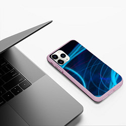 Чехол iPhone 11 Pro матовый Синие абстрактные линии в темноте, цвет: 3D-розовый — фото 2