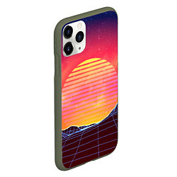 Чехол iPhone 11 Pro матовый Абстрактные 3D неоновые горы на закате, цвет: 3D-темно-зеленый — фото 2