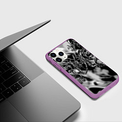 Чехол iPhone 11 Pro матовый Оттенки серого черные трайбл драконы татуировка, цвет: 3D-фиолетовый — фото 2