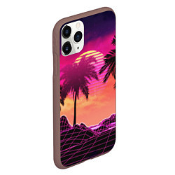 Чехол iPhone 11 Pro матовый Пальмы и пляж в розовом закате ретро дизайн, цвет: 3D-коричневый — фото 2