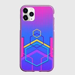 Чехол iPhone 11 Pro матовый Многоцветный градиент с геометрическими фигурами, цвет: 3D-фиолетовый