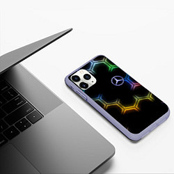 Чехол iPhone 11 Pro матовый Mercedes - neon pattern, цвет: 3D-светло-сиреневый — фото 2