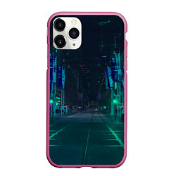 Чехол iPhone 11 Pro матовый Неоновая ночная улица, цвет: 3D-малиновый