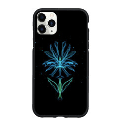 Чехол iPhone 11 Pro матовый Неоновый цветок на черном фоне