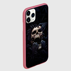 Чехол iPhone 11 Pro матовый Hands on skull, цвет: 3D-малиновый — фото 2