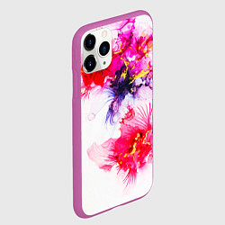 Чехол iPhone 11 Pro матовый Акварельные цветы и золото, цвет: 3D-фиолетовый — фото 2