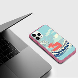 Чехол iPhone 11 Pro матовый Морской пейзаж с большими волнами на закате, цвет: 3D-малиновый — фото 2