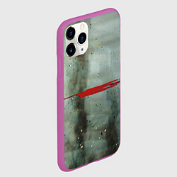 Чехол iPhone 11 Pro матовый Тёмно-зелёный абстрактный туман и красные краски, цвет: 3D-фиолетовый — фото 2