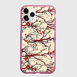 Чехол iPhone 11 Pro матовый Sakura flowers, цвет: 3D-малиновый