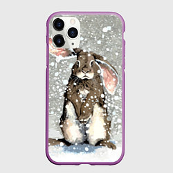 Чехол iPhone 11 Pro матовый Кролик Снежок Милый, цвет: 3D-фиолетовый