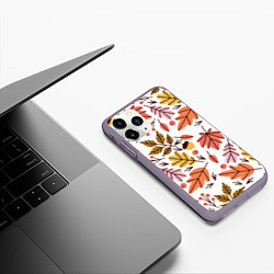 Чехол iPhone 11 Pro матовый Осенний паттерн - листья, цвет: 3D-серый — фото 2