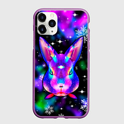 Чехол iPhone 11 Pro матовый Неоновый кролик, цвет: 3D-фиолетовый