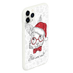 Чехол iPhone 11 Pro матовый Это мой год! Кролик в шапке Деда Мороза, цвет: 3D-белый — фото 2