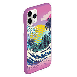 Чехол iPhone 11 Pro матовый Штормовые океанские волны и пальмы, цвет: 3D-фиолетовый — фото 2