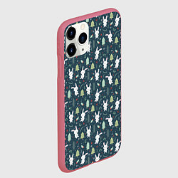 Чехол iPhone 11 Pro матовый Новогодний паттерн, год кролика, цвет: 3D-малиновый — фото 2