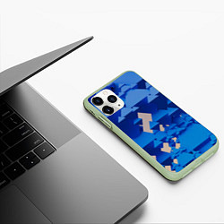 Чехол iPhone 11 Pro матовый Абстрактные синие тетраэдры, цвет: 3D-салатовый — фото 2