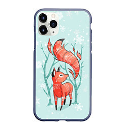 Чехол iPhone 11 Pro матовый Лисица в снежном лесу, цвет: 3D-серый