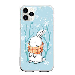 Чехол iPhone 11 Pro матовый Кролик в снеженом лесу, цвет: 3D-белый