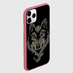 Чехол iPhone 11 Pro матовый Голова серого волка, цвет: 3D-малиновый — фото 2
