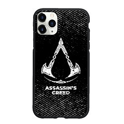 Чехол iPhone 11 Pro матовый Assassins Creed с потертостями на темном фоне, цвет: 3D-черный