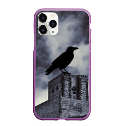 Чехол iPhone 11 Pro матовый Halloween - силуэт ворона, цвет: 3D-фиолетовый