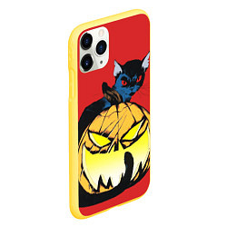 Чехол iPhone 11 Pro матовый Halloween - тыква и кот, цвет: 3D-желтый — фото 2