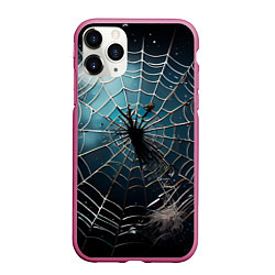 Чехол iPhone 11 Pro матовый Halloween - паутина на фоне мрачного неба, цвет: 3D-малиновый