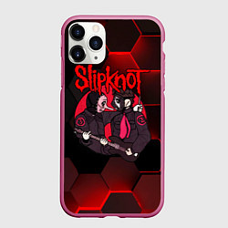 Чехол iPhone 11 Pro матовый Slipknot art black, цвет: 3D-малиновый