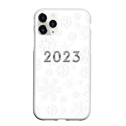 Чехол iPhone 11 Pro матовый Новогодние снежинки 2023, цвет: 3D-белый