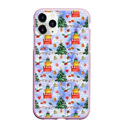 Чехол iPhone 11 Pro матовый Новый год - елки и подарки, цвет: 3D-розовый