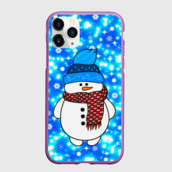 Чехол iPhone 11 Pro матовый Снеговик в шапке, цвет: 3D-фиолетовый