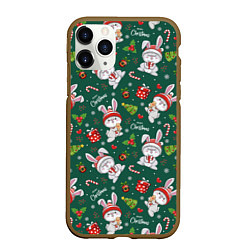 Чехол iPhone 11 Pro матовый Merry Christmas Rabbit 2023, цвет: 3D-коричневый