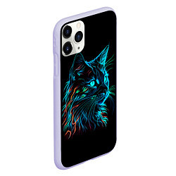 Чехол iPhone 11 Pro матовый Неоновый котик, цвет: 3D-светло-сиреневый — фото 2