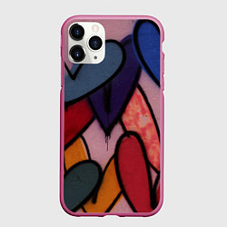 Чехол iPhone 11 Pro матовый Граффити сердца, цвет: 3D-малиновый